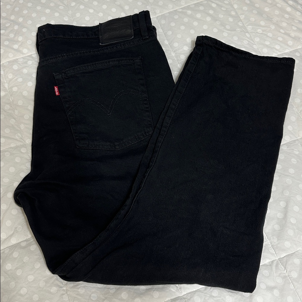 LEVI'S BIG E WEDGIE STRAIGHT HIGH WAIST JEANS TRUE BLACK DENIM -ECU - 33 x 28